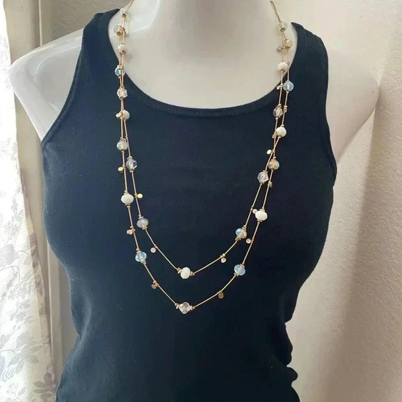 🆕Long 2 Layers Beaded & Crystals Necklace🆕 - Picture 1 of 6